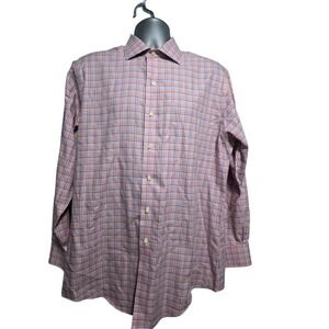 Brooks Brothers 1818 Regent Mens 16.5 34/35 Non-Iron Check Shirt Orange Blue A9